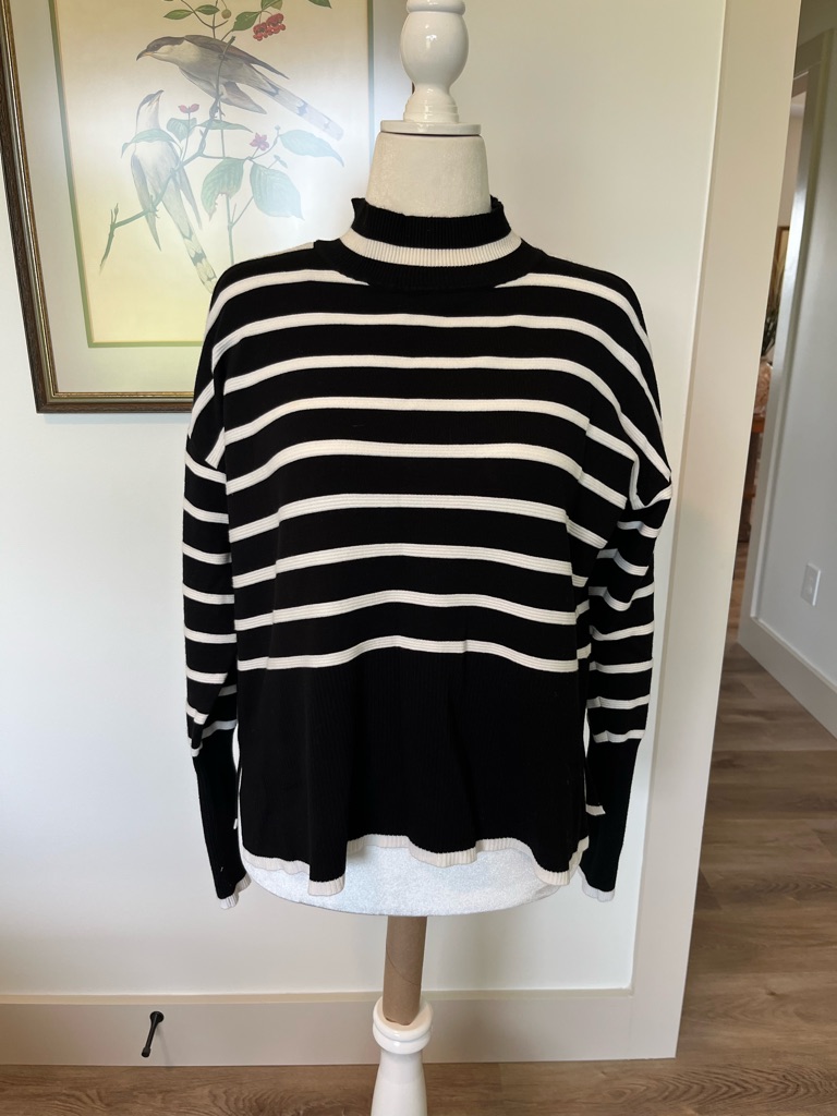 Rachel Zoe Black And White Striped Cowl-Neck Sweater